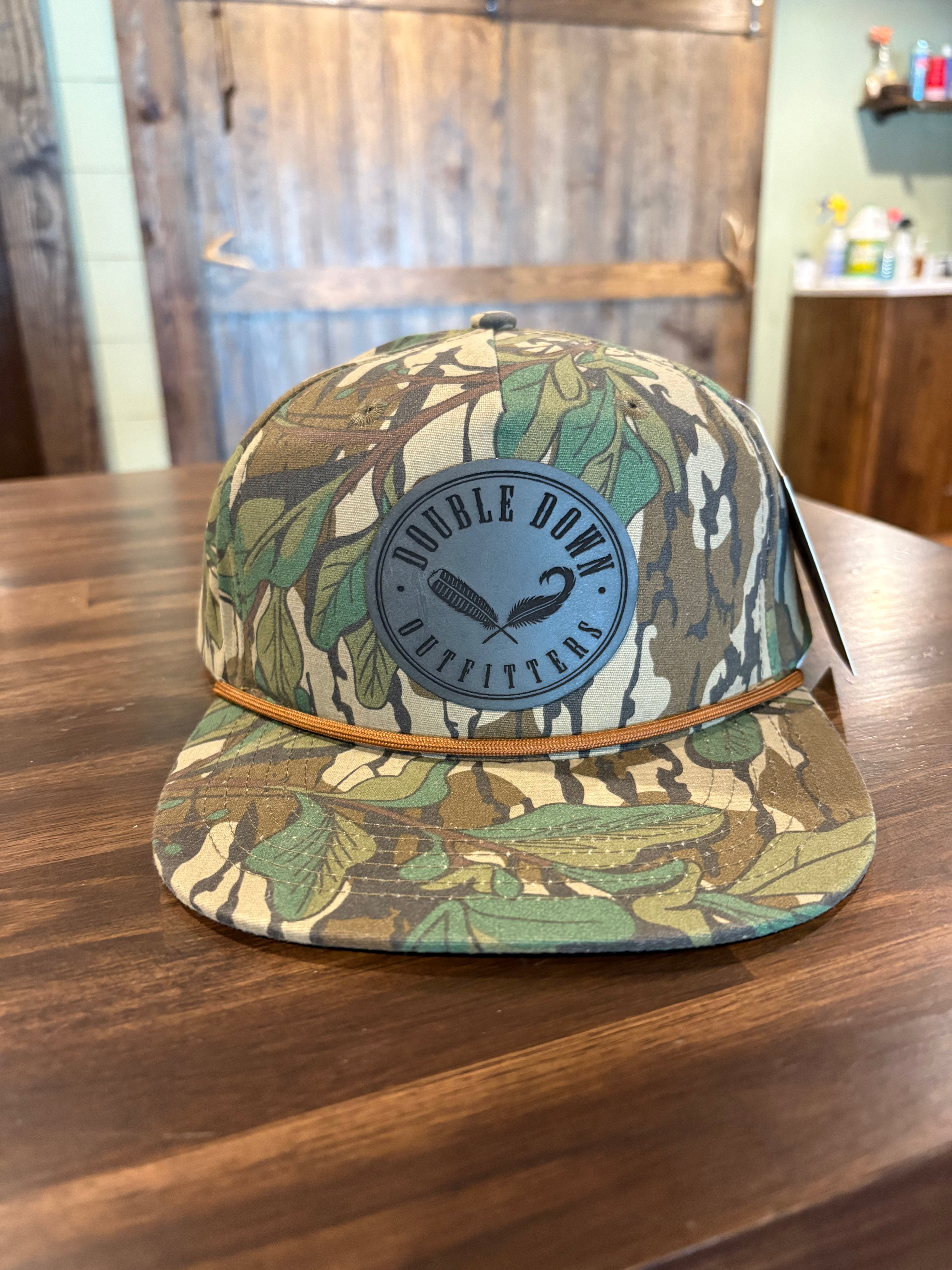 Double Down Sage Leather Patch Trucker Hat