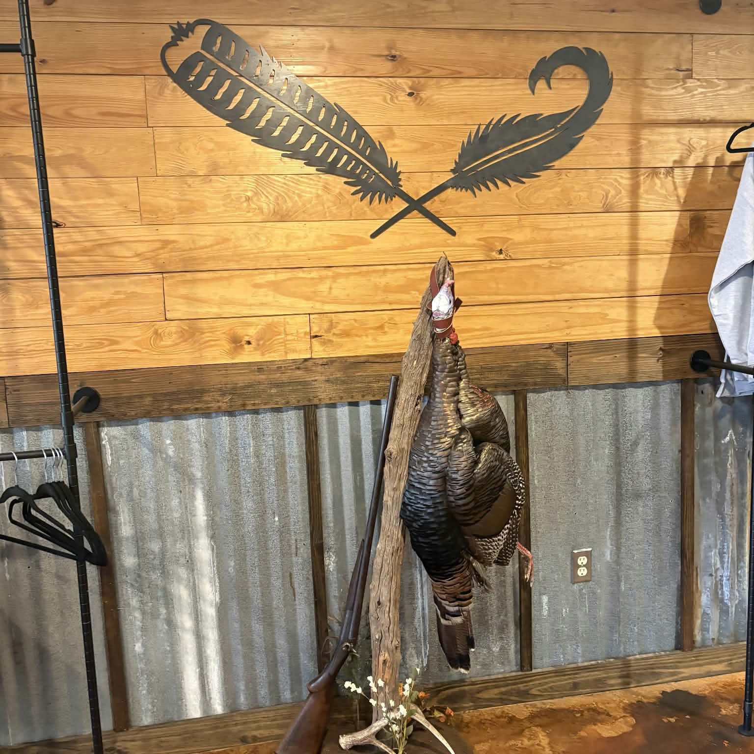 A taxidermy turkey hangs on display in the Double Down Outfitters Store in Gordo, Alabama